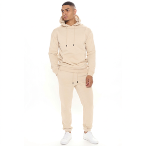Sweat-shirt à capuche beige pour homme, manches longues, couleur unie, cordon de serrage, avec poches, vêtement d'automne, 100% coton, poids moyen - Product Image 1