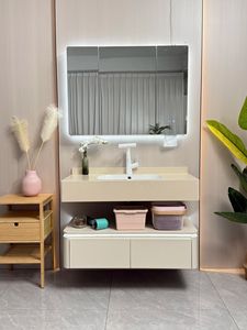 Modern Floating Bathroom <b>Vanity</b> with Smart LED <b>Mirror</b> Cabinet and Integrated Rock Plate Sink Wall Mounted Bathroom Cabinet - Product Image 4