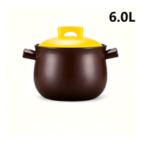 Marmite à soupe en céramique marron 6L avec couvercle jaune, durable, antiadhésive, écologique, compatible gaz, nouveau style chinois, mijoteuse microporeuse