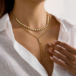 Collier élégant en perles J&D pour femmes, plaqué <span class=keywords><strong>or</strong></span> 18 carats, acier inoxydable, chaîne en zircone blanche avec pendentif en cristal - Product Image 3