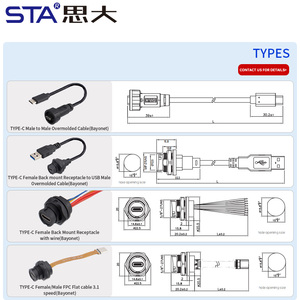 <strong>USB</strong> Type <strong>C</strong> Gen3.0 3.1 Female Male <strong>Plug</strong> Socket 0.3 0.5M 1M IP67 Extension Bayonet Waterproof <strong>Usb</strong> Cables - Product Image 5