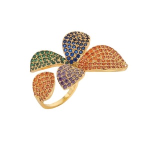 Anillo Floral Grande <span class=keywords><strong>de</strong></span> Cristal Colorido al por Mayor, Chapado en <span class=keywords><strong>Oro</strong></span> <span class=keywords><strong>de</strong></span> 18K, <span class=keywords><strong>con</strong></span> Circonitas Arcoíris y Micropavé, Joyería para Fiesta <span class=keywords><strong>de</strong></span> Cóctel - Product Image 5