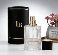 En stock, flacons de parfum en verre transparent côtelé de 30 ml, 50 ml, 100 ml, avec impression sur écran, boîtes d'emballage personnalisées