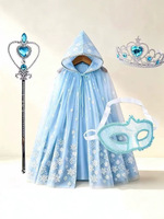 Cape en tulle Princesse Flocon de Neige, Ensemble de déguisement d'anniversaire pour petite fille, masque et baguette magique lumineuse