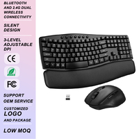 Combo de Teclado y Ratón Inalámbrico Ergonómico / Interfaz USB de Modo Dual 2.4G, Reposamuñecas de Espuma Suave, Teclado Silencioso con Teclas Onduladas