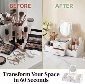 Modern Design Cosmetic <b>Storage</b> <b>Box</b> PVC Plastic Jewelry <b>Drawer</b> <b>Storage</b> with Mirror for Household Skin Care Rack - Product Image 4