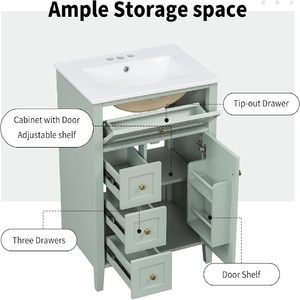 Mobile <span class=keywords><strong>Bagno</strong></span> Moderno in <span class=keywords><strong>Legno</strong></span> e Ceramica <span class=keywords><strong>con</strong></span> Cassetto Estraibile Multifunzione e Ripiano Regolabile, 24 Pollici, Set Lavabo - Product Image 5
