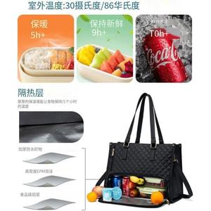 2 In 1 Insulated <b>Lunch</b> <b>Bag</b> Handbag <b>Box</b> Type Zipper Closure Black Fashion Crossbody <b>Bag</b> For Everyday Use - Product Image 3