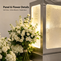 Panneau de bienvenue de mariage design moderne en cascade avec éclairage LED, fontaine intérieure/extérieure, décoration de toile de fond pour événements, en métal lisse