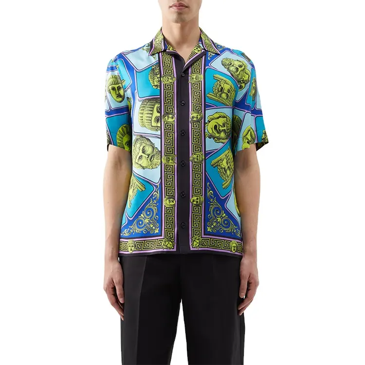 Benutzer definierte Twill Kurzarm Button Up Casual Silk Satin Man Shirt