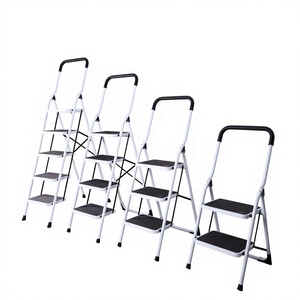 Garantie 1 an, échelle pliante en acier robuste à <span class=keywords><strong>4</strong></span> marches, blanche, larges marches antidérapantes, charge de 150 kg, escalier, supermarché - Product Image 5