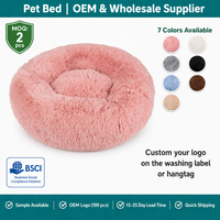 Fabricant en gros de produits pour animaux de compagnie en peluche douce et luxueuse, lit rond pour chat et chien