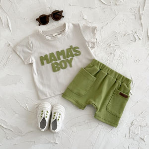 Setelan kasual bayi laki-laki perempuan, kaos lengan pendek + celana pendek cetakan huruf dan pinggang elastis musim panas - Product Image 6