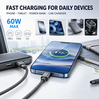 Câble de charge rapide USB-A vers USB-C 60W 3A en nylon tressé, cuivre pur, cordon Type-C, vente en gros, fabricant OEM