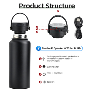 Custom Reusable Leak Proof Music Bluetooth Smart Modern Double Wall Stainless Steel 18/32oz Vacuum Flask Water Bottle <b>Speaker</b> - Product Image 4