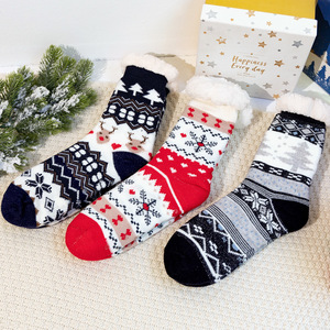 A buon mercato modelli di logo personalizzati spessi comodi pantofola pavimento antiscivolo foderato inverno caldo peloso Sherpa calzini in pile per le donne - Product Image 2