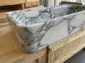 Lavabo de Mármol Calacatta Verde Hecho a Mano de Una Pieza para Baño, Encimera Personalizada, Duradero, Pulido/Acristalado - Product Image 4