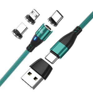 Charger Usb Magnetic 3 In 1 Fast Charging Cable Nylon Braided PD60W USB C Charger Strong Magnetic Suction 60W 27W Fast Charging For Phones