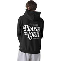 Vente en gros Sweat à capuche décontracté pour homme noir avec poche kangourou, imprimé double face avec verset biblique « Louez le Seigneur » et motif foi chrétienne