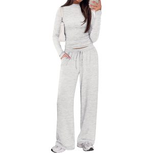 FOXA Women's 2 Piece Lounge Set <b>Mock</b> <b>Neck</b> Long Sleeve Sweatsuit Casual Autumn Outfit Breathable Knitted Pants Set - Product Image 1