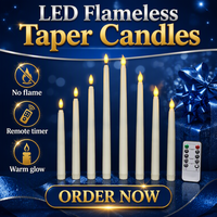 Télécommande 10 touches avec minuterie, bougie LED électronique cylindrique à longue tige, lampe décorative en plastique pour ambiance de mariage