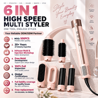 Sèche-cheveux brosse 6-en-1 multifonction haute vitesse pour cheveux français, lisseur et boucleur automatique