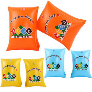 Bouées de natation gonflables pour enfants, manches aquatiques épaissies avec motif lettres ABCD, couleurs orange, bleu, jaune - Product Image 1
