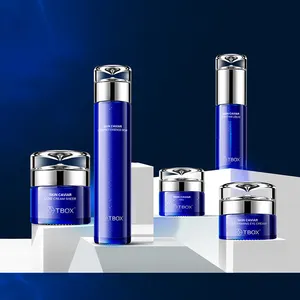 Venta al por mayor, redondo azul pera eco friendly 20g 1oz 1,7 oz 50ml 100ml 120ml vidrio conjunto de lujo embalaje cosmético