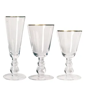 Hoge Ending Hand Gemaakt Loodvrij Kristal Glas Met Draaien Stem Proces Gouden Velg Geschilderd Wijn Champagne Desert Wijn Collectie