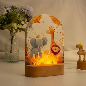 ילד מתנה עולם חיות פופולרי בסגנון אוסטרליה הוביל אור הלילה אור, בסיס עץ עם מנורת שולחן אקריליק תפאורה לבית - Product Image 3