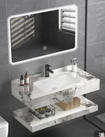 Ensemble de meuble-lavabo mural de luxe moderne en ardoise avec double vasque, miroir intelligent, facile à nettoyer et résistant à l'eau