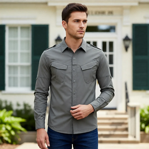 เสื้อเชิ้ตแขนยาวสำหรับเจ้าหน้าที่รักษาความปลอดภัย ผ้าโพลีเอสเตอร์ผสมคอตตอนทวิล แห้งเร็ว ปกเสื้อแบบพับได้ มีกระเป๋าแบบมีฝาปิดที่อก - Product Image 2