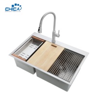 Évier de poste de travail de cuisine en acier inoxydable fait à la main Évier multifonctionnel à double cuvette avec accessoires Évier de cuisine sous plan