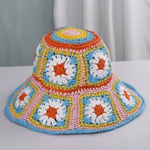 Summer Bohemia Style Women's Handmade Crochet Bucket <b>Straw</b> <b>Hat</b> for Beach Wear - Product Image 5
