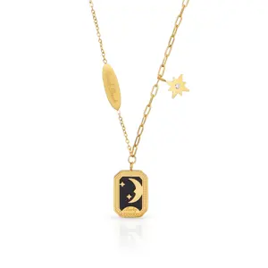 Clássico e colar de pingente, joias da moda, aço inoxidável 316l, pvd, banhado a ouro, lua e estrela, colar com pingente