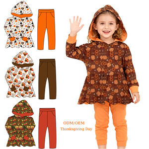 Conjunto Informal de Primavera para Niña, <span class=keywords><strong>Sudadera</strong></span> con Capucha y Leggings Ajustados, Estampado de Calabaza y Pavo - Product Image 3