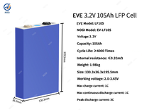 Аккумуляторная ячейка E V E 3.2V 105Ah (LF105) класса A LiFePO4 призматической формы для электромобилей, солнечных батарей и сборки DIY-аккумуляторных блоков 12В/24В/48В.