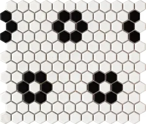 Carrelage de mosaïque en verre, modèle de haute qualité, nouveau design de mode, noir et blanc, motif de fleur hexagonal en céramique