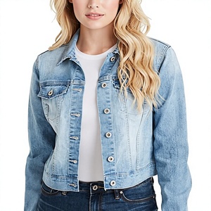 Veste en jean unisexe bleu clair, col rabattu, fermeture boutonnée, manches classiques, délavée, style décontracté, pour l'automne - Product Image 1