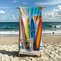 Serviette de plage en microfibre imprimée numériquement sur mesure avec franges, motif planche de surf, grande couverture de plage pour le surf et le camping