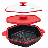 Rôtissoire hexagonale tout-en-un pour micro-ondes avec couche vapeur, nettoyage facile, pot grill antiadhésif pour des repas familiaux rapides et des barbecues