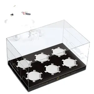 Hot Selling Prijs Mode Pvc Pet Cupcake Box 6 Holte Voor Cupcake Gebak Verpakking