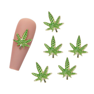 Лидер продаж, Зеленый Кленовый лист в форме сердца, сплав, металлические кристаллы любви, украшения для ногтей, большие бриллианты для ногтей - Product Image 2