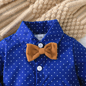 Traje de lana de manga larga para bebé, elegante y sencillo, con lazo, pantalón con tirantes, estilo casual y a la moda para niños. - Product Image 3