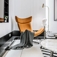 Fauteuil en cuir orange de style italien moderne avec fonction pivotante et pieds en métal pour salon ou chambre à coucher, fauteuil de détente