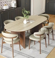 Ensemble de table à manger moderne en bois de noyer massif avec pieds ronds, extensible et convertible, 8 chaises pour restaurant et salle à manger à domicile