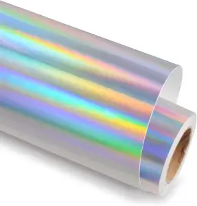Holographic Vinyl Rainbow Glossy Silver Permanent Adhesive Roll laminating film