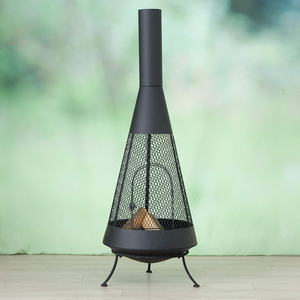 Trendy Black Metal <strong>Outdoor</strong> Chiminea Wood-Burning <strong>Fireplace</strong> with Mesh Side and <strong>Tall</strong> Chimney for Backyard - Product Image 6
