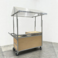Chariot de vente ambulant en contreplaqué marin avec cadre en aluminium pour extérieur, chariot de vente de nourriture pour la rue avec roues