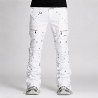 DiZNEW Jeans blancs multi-bretelles empilés pour hommes, pantalon cargo en denim à œillets et lacets, style gothique streetwear, usine certifiée BSCI, OEM
